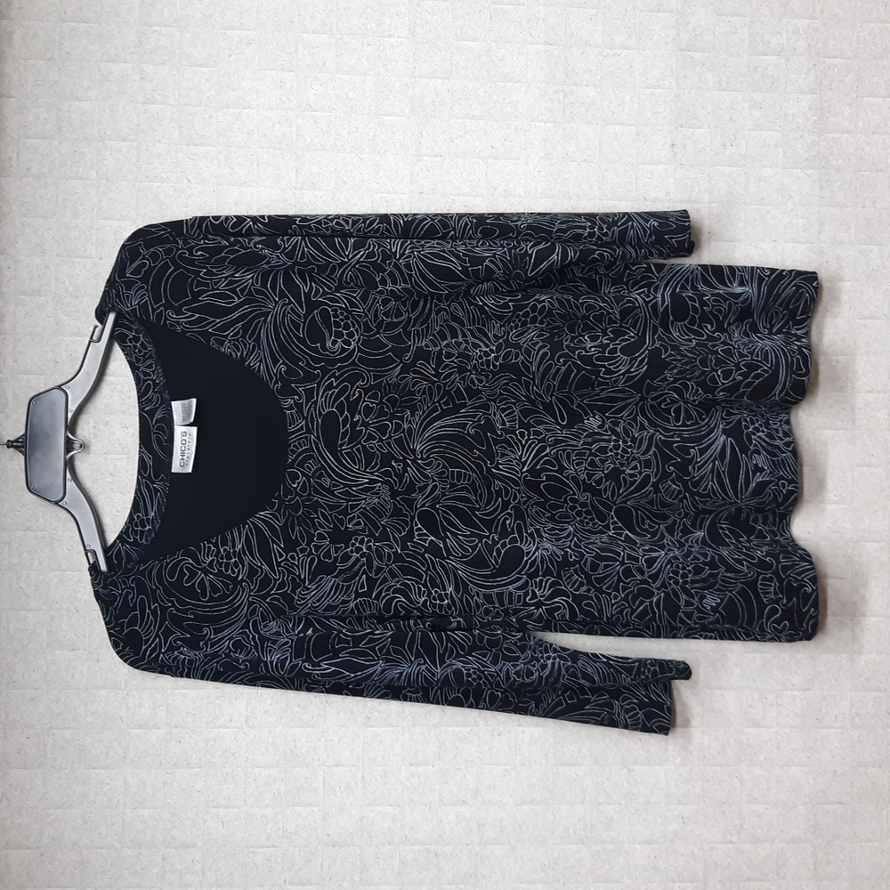 Chico's Black and Gray Floral Blouse